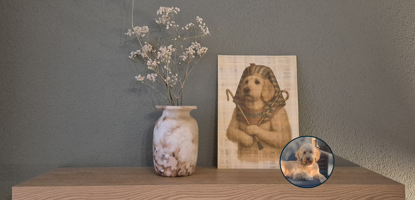 Huisdierportret op papyrus voorbeeld